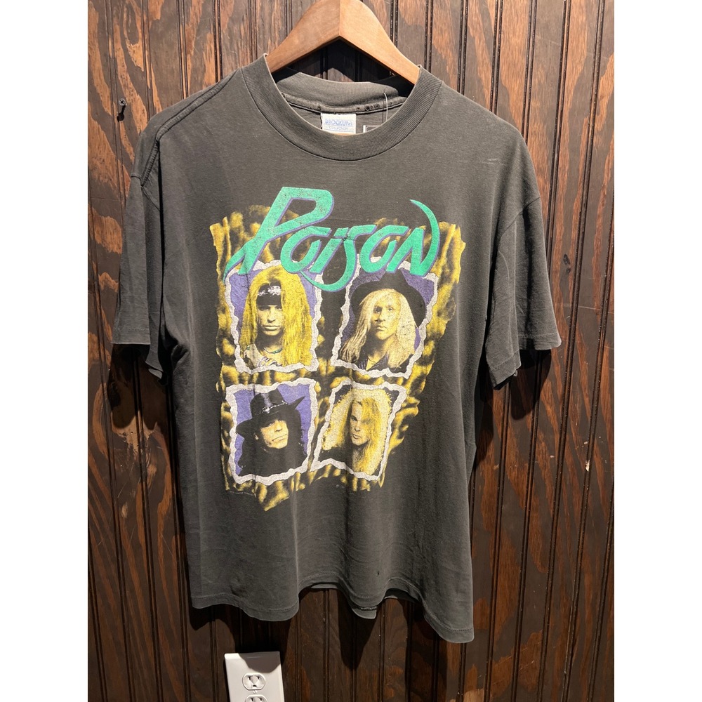 Vintage 1990 Poison Flesh & Blood Tour Shirt Brockum Single Stitch XL Black